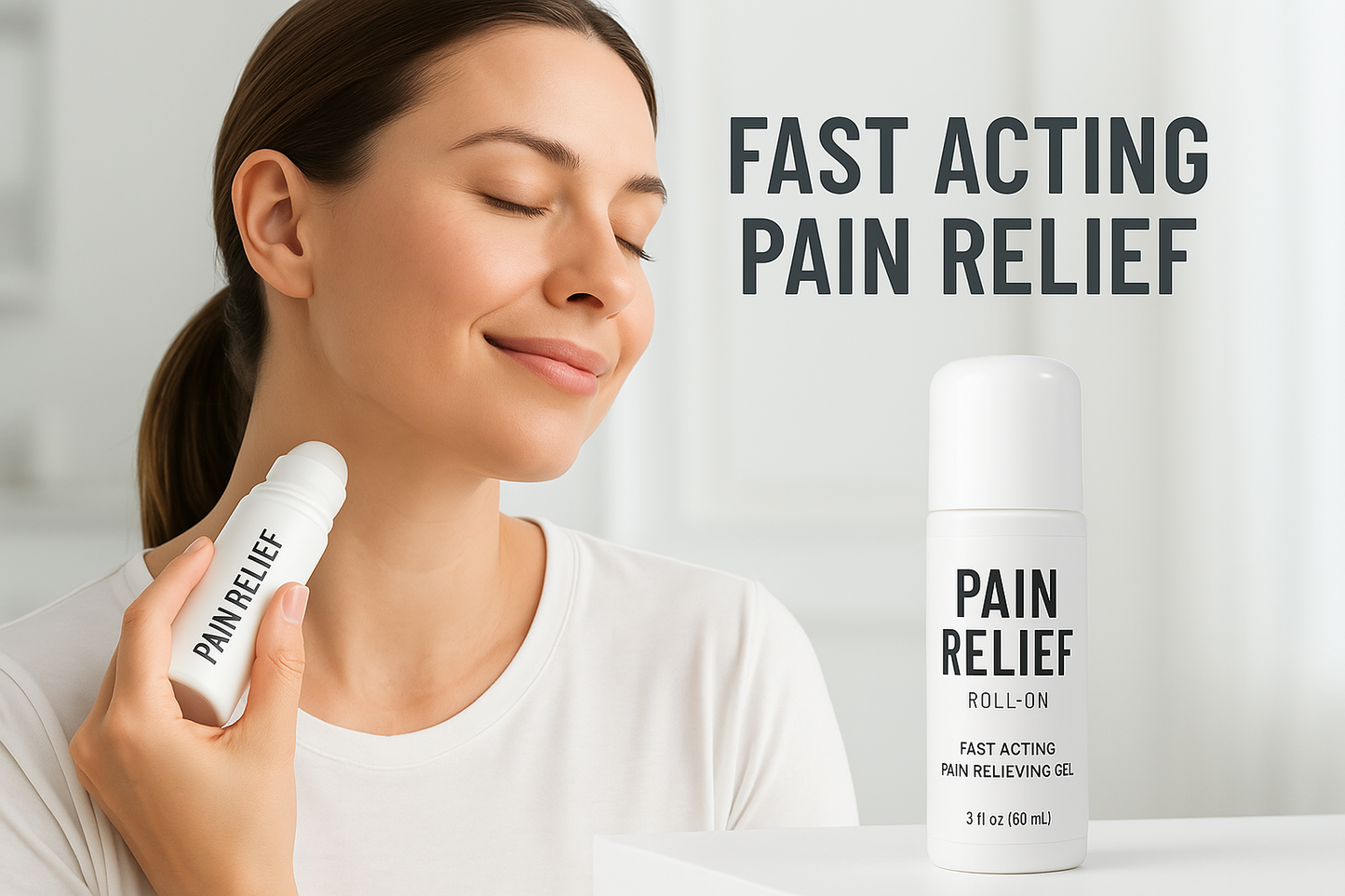 Commercial scene showing pain relief roll-on application