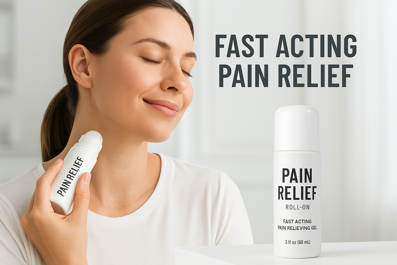 Commercial scene showing pain relief roll-on application